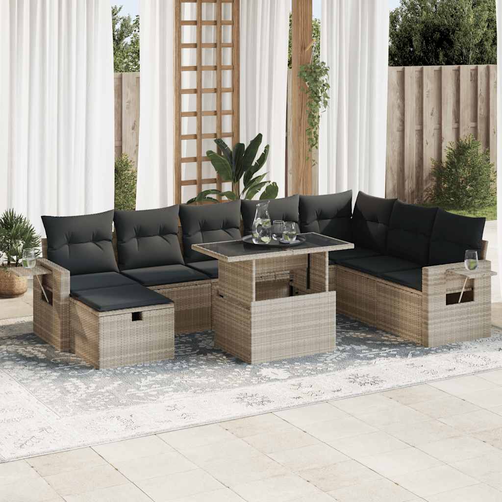 9-delige Loungeset met kussens poly rattan lichtgrijs is nu te koop bij PeponiXL, paradijselijk wonen!