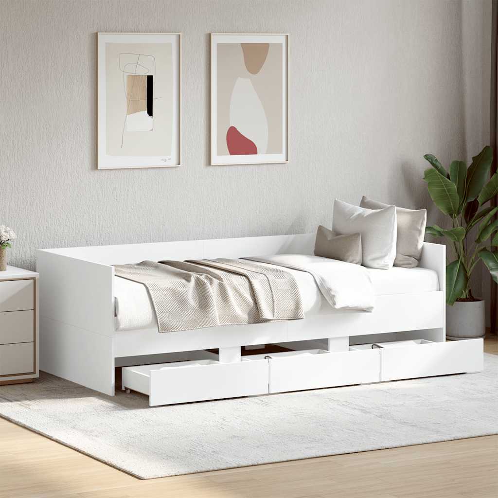 Slaapbank met lades zonder matras 90x200 cm wit is nu te koop bij PeponiXL, paradijselijk wonen!