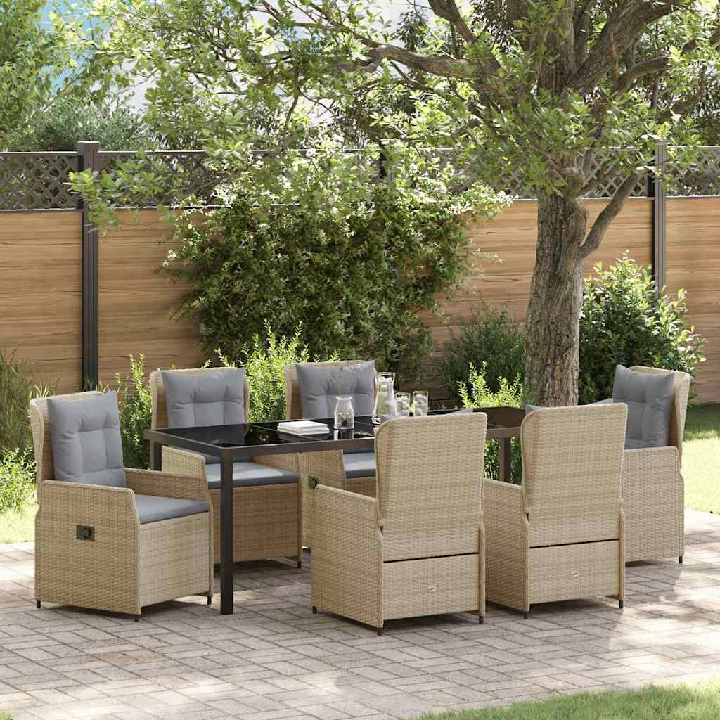 Tuin eettafelset 7 pcs Beige en Licht Grijs poly rattan is nu te koop bij PeponiXL, paradijselijk wonen!