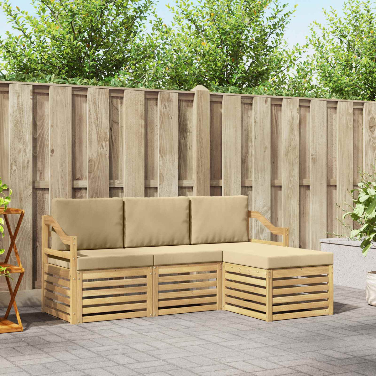 Buiten bankenset met kussen 4 pcs Wit en Beige Polyester is nu te koop bij PeponiXL, paradijselijk wonen!