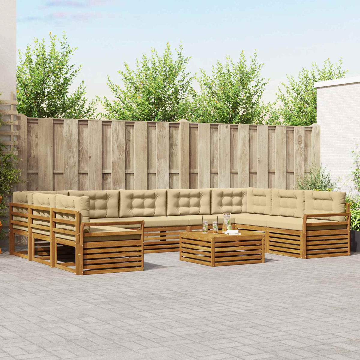 Buiten bankenset 10 pcs Natuurlijk en Beige Massief Acaciahout is nu te koop bij PeponiXL, paradijselijk wonen!