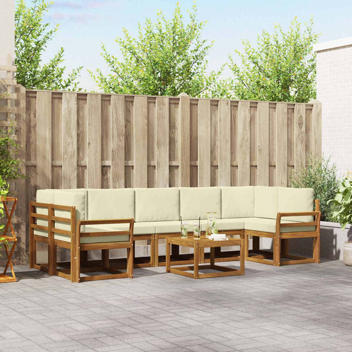 Buiten bankenset met kussen 8 pcs Natuurlijk en Crème is nu te koop bij PeponiXL, paradijselijk wonen!