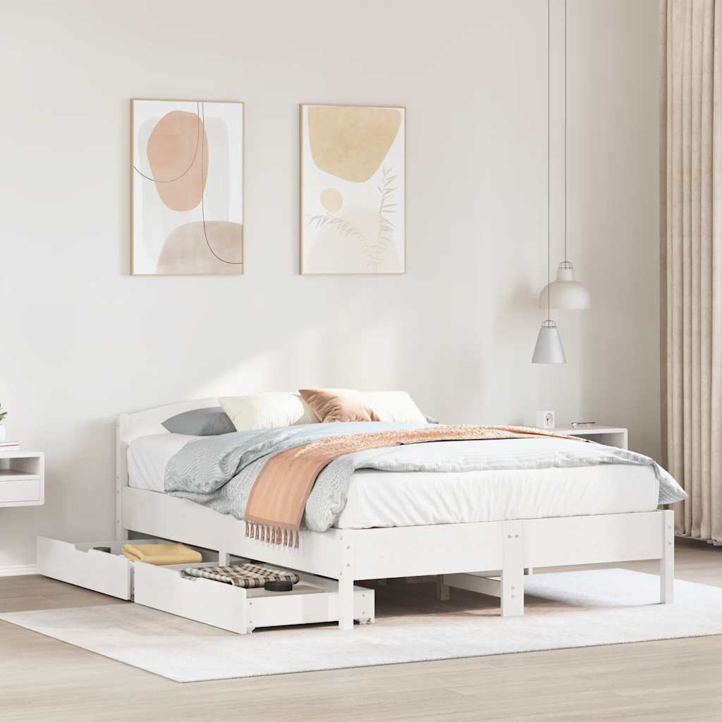 Bedframe zonder matras massief grenenhout wit 150x200 cm is nu te koop bij PeponiXL, paradijselijk wonen!