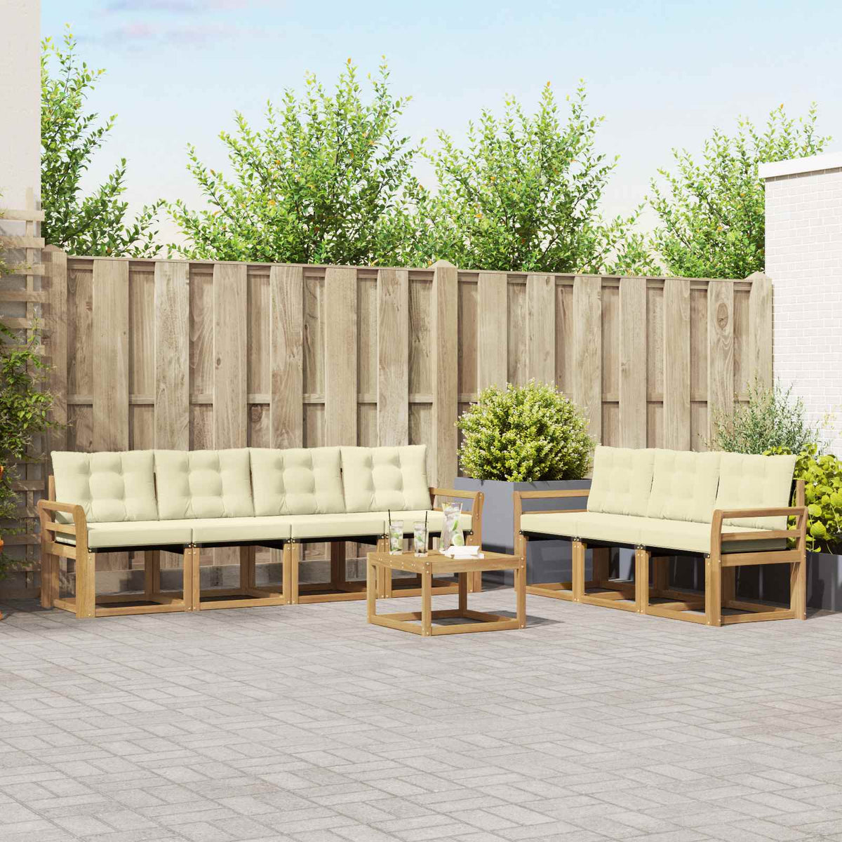 Buiten bankenset met kussen 8 pcs Wit en crèmekleurig is nu te koop bij PeponiXL, paradijselijk wonen!