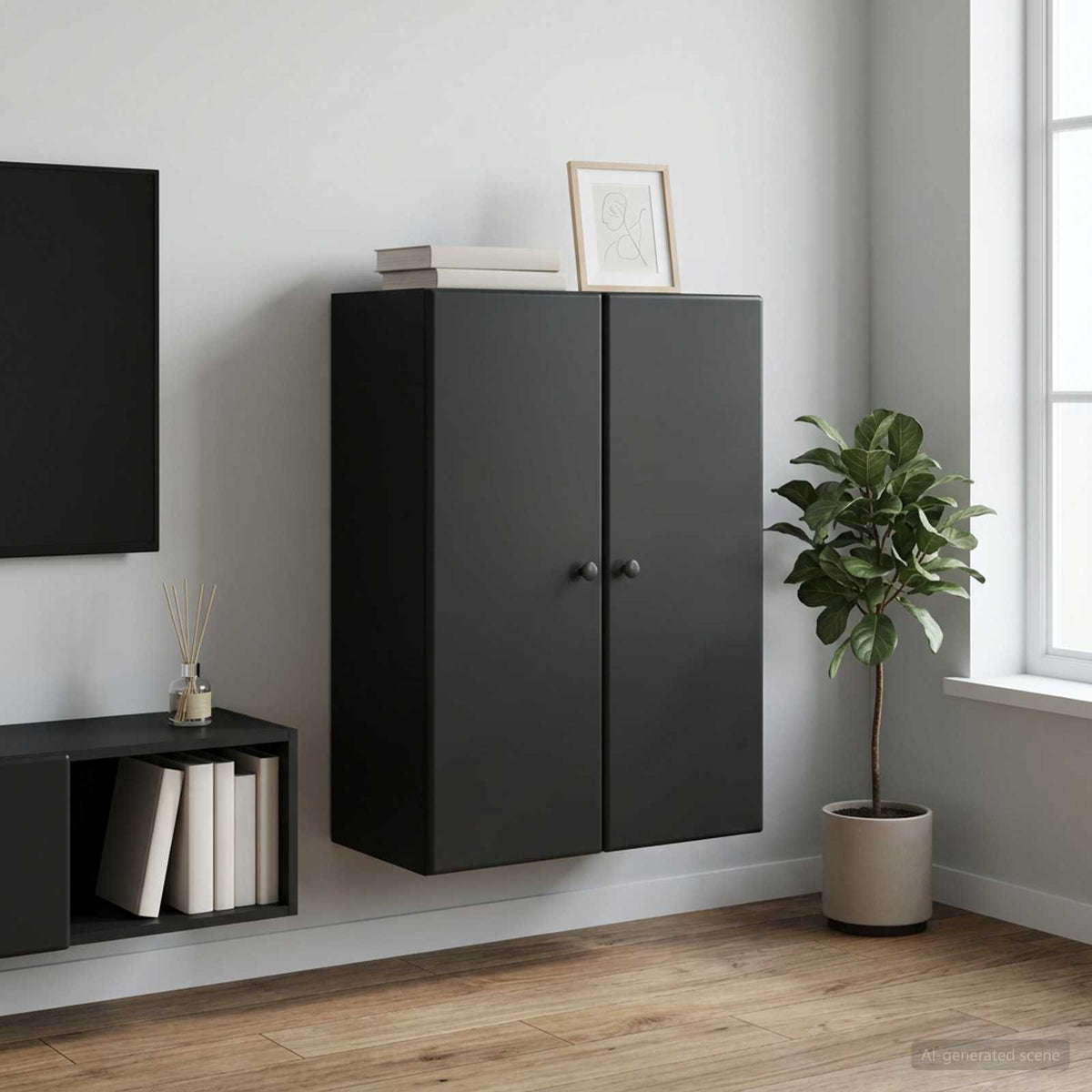 Wandkast Zwart 66 x 34,5 x 90 cm Bewerkt hout is nu te koop bij PeponiXL, paradijselijk wonen!