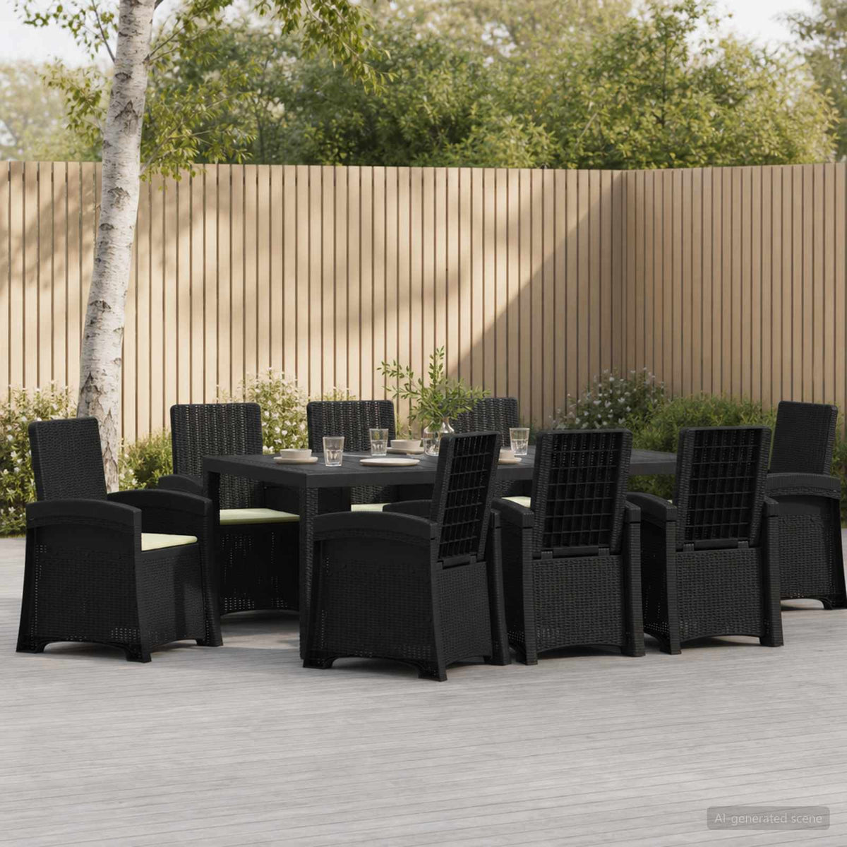 Tuin eettafelset 9 st Antraciet- en crèmekleurig PP is nu te koop bij PeponiXL, paradijselijk wonen!