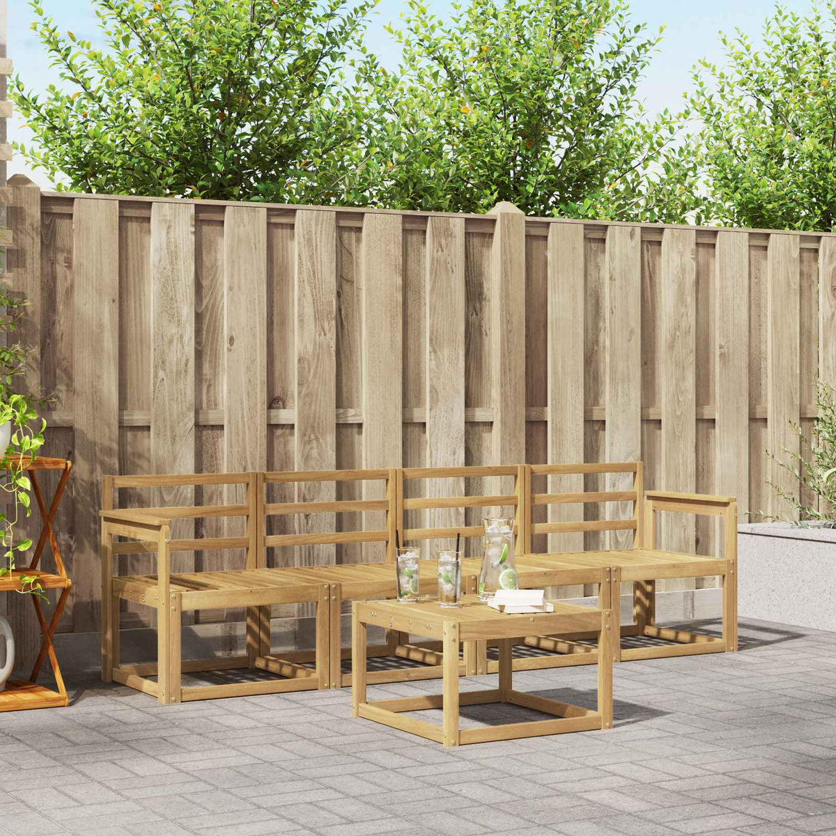 Buiten bankenset 5 pcs Wit 59 x 59 x 37 cm Massief Acaciahout is nu te koop bij PeponiXL, paradijselijk wonen!