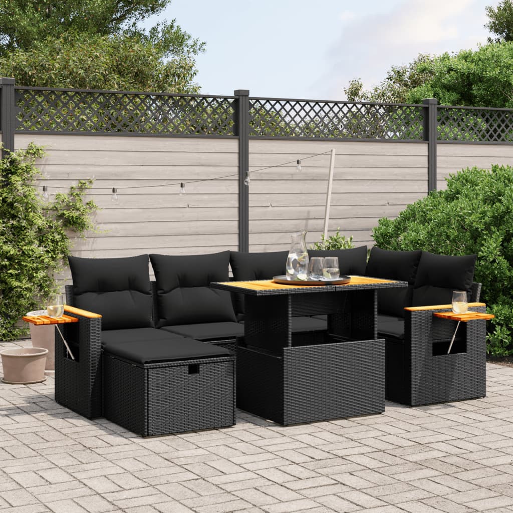 7-delige Loungeset met kussens poly rattan zwart is nu te koop bij PeponiXL, paradijselijk wonen!