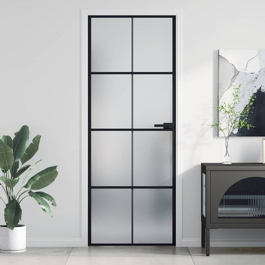 Binnendeur smal 76x201,5 cm gehard glas en aluminium zwart is nu te koop bij PeponiXL, paradijselijk wonen!
