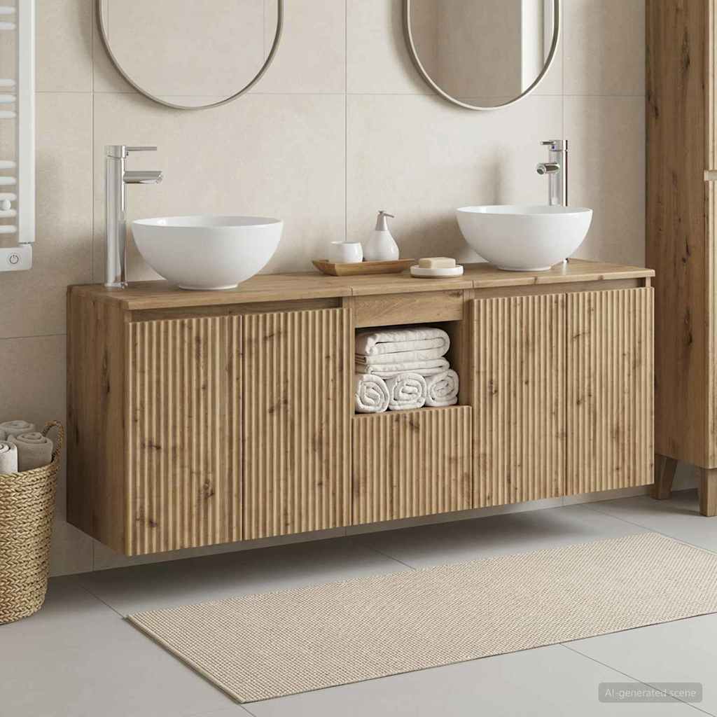 Badkamerkastenset 3 st Artisanaal eiken 49,5 x 41 x 64,5 cm is nu te koop bij PeponiXL, paradijselijk wonen!
