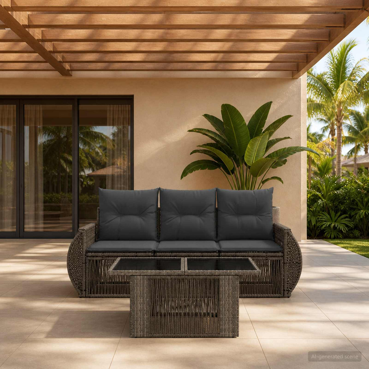Tuinbankenset 4 st Grijs en Donkergrijs poly rattan is nu te koop bij PeponiXL, paradijselijk wonen!