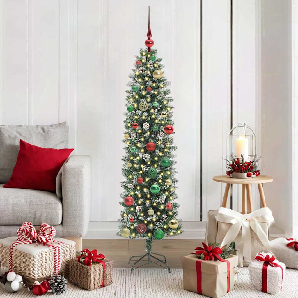 Kunstmatige slanke kerstboom met 150 LED Groen en Wit 150 cm is nu te koop bij PeponiXL, paradijselijk wonen!