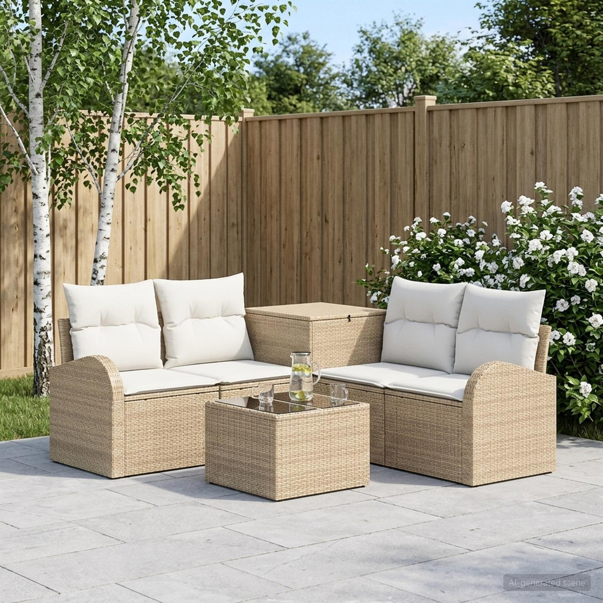 Bankstel 6 st Beige en Crème Wit Poly Rattan en Staal is nu te koop bij PeponiXL, paradijselijk wonen!