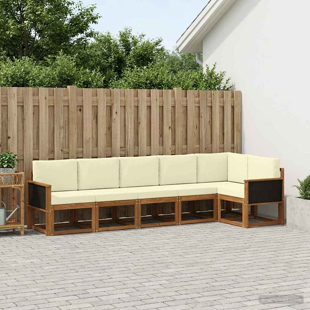 Buiten bankenset met kussen 6 pcs Natuurlijk en Crème Polyester is nu te koop bij PeponiXL, paradijselijk wonen!