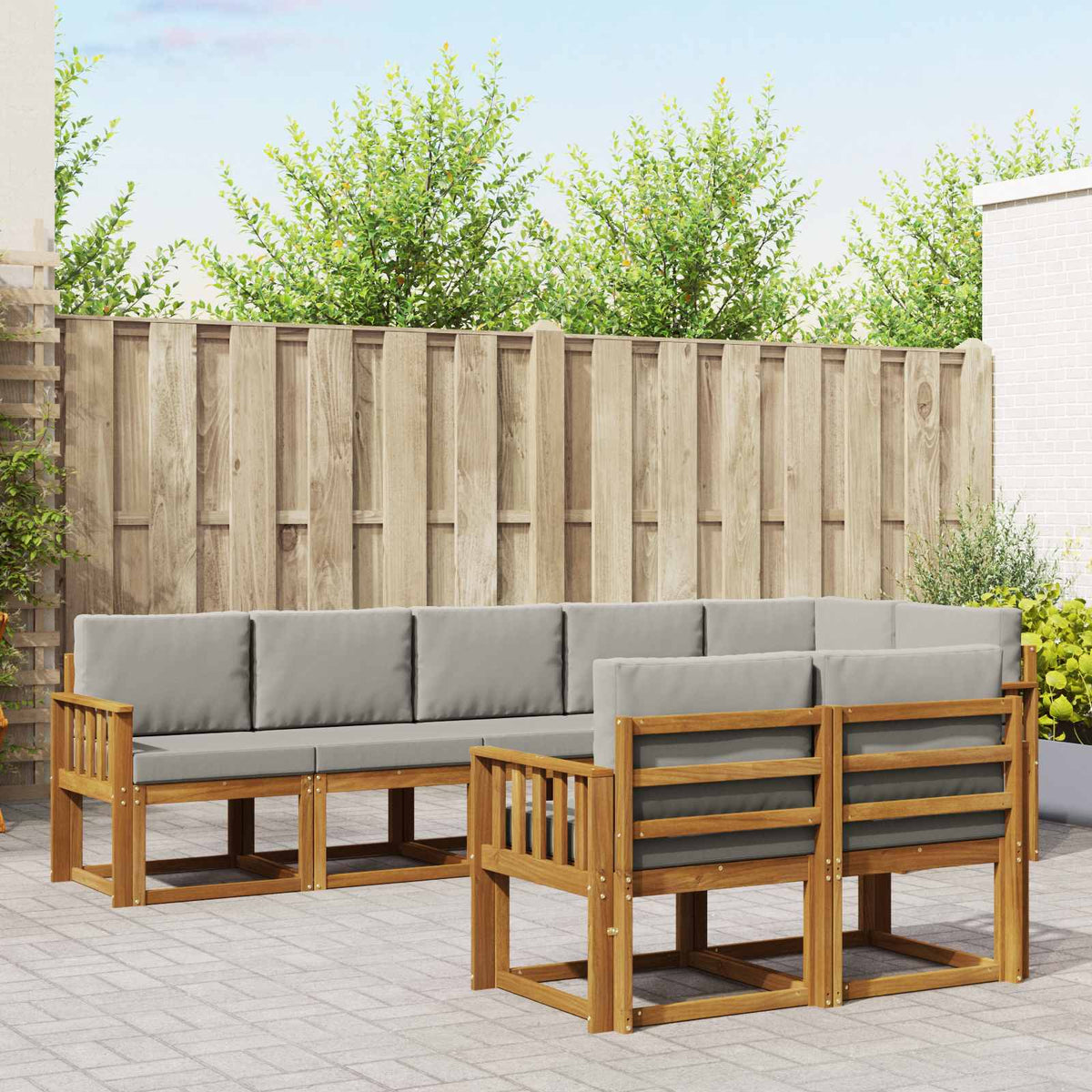 Buiten bankenset met kussen 8 pcs Natuurlijk en Lichtgrijs is nu te koop bij PeponiXL, paradijselijk wonen!