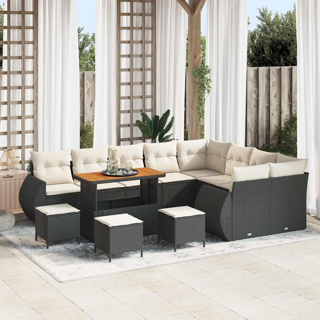 Tuinbankenset 13 pcs Zwart poly rattan is nu te koop bij PeponiXL, paradijselijk wonen!