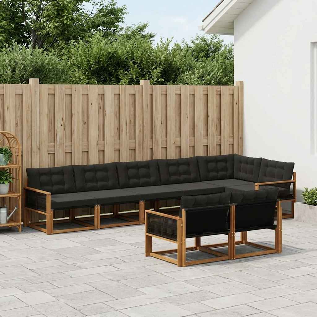 Buiten bankenset met kussen 8 pcs Naturel en Zwart is nu te koop bij PeponiXL, paradijselijk wonen!