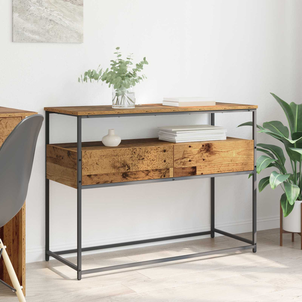 Wandtafel met lade Oud Hout 100 x 40 x 75 cm Bewerkt hout is nu te koop bij PeponiXL, paradijselijk wonen!