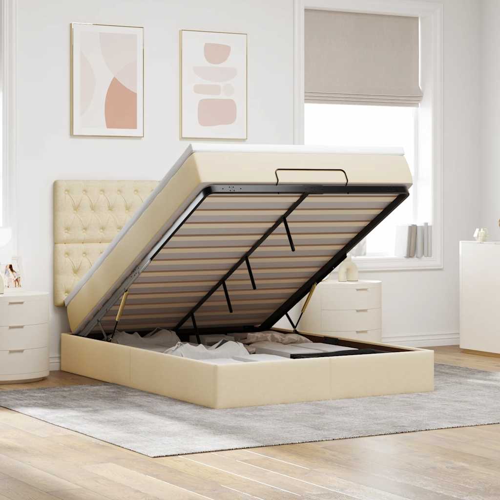 Ottoman bed met matras en LED's 140x200cm stof crèmekleurig is nu te koop bij PeponiXL, paradijselijk wonen!