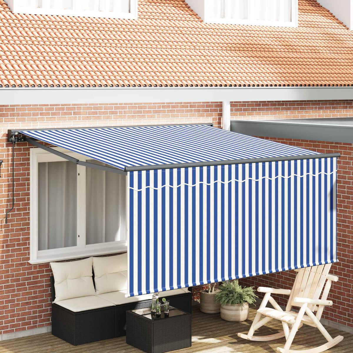 Inklapbaar Zonnescherm Blauw en Wit 350 x 250 cm is nu te koop bij PeponiXL, paradijselijk wonen!