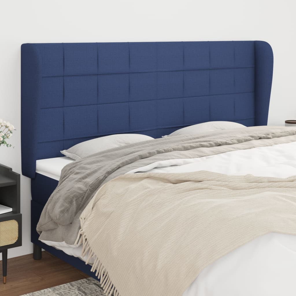 Hoofdbord met randen 163x23x118/128 cm stof blauw is nu te koop bij PeponiXL, paradijselijk wonen!