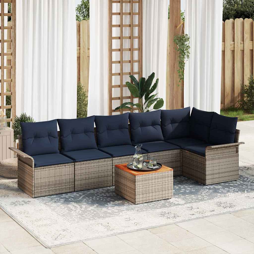 Tuinbankenset met kussen 7 pcs Grijs poly rattan is nu te koop bij PeponiXL, paradijselijk wonen!