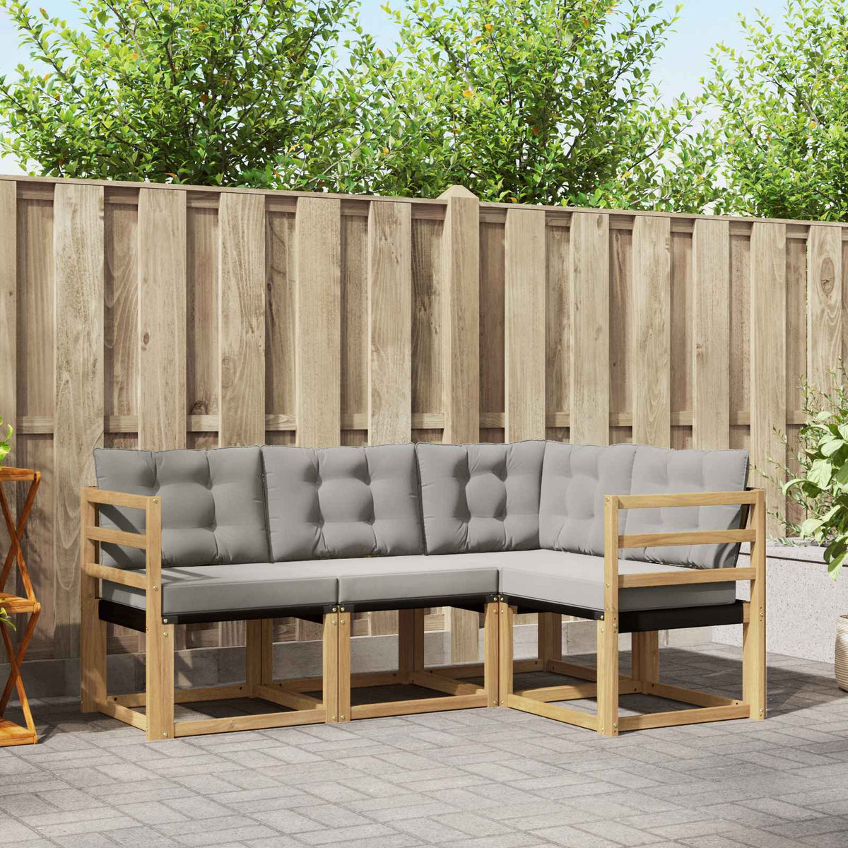 Buiten bankenset met kussen 4 pcs Wit en Lichtgrijs is nu te koop bij PeponiXL, paradijselijk wonen!