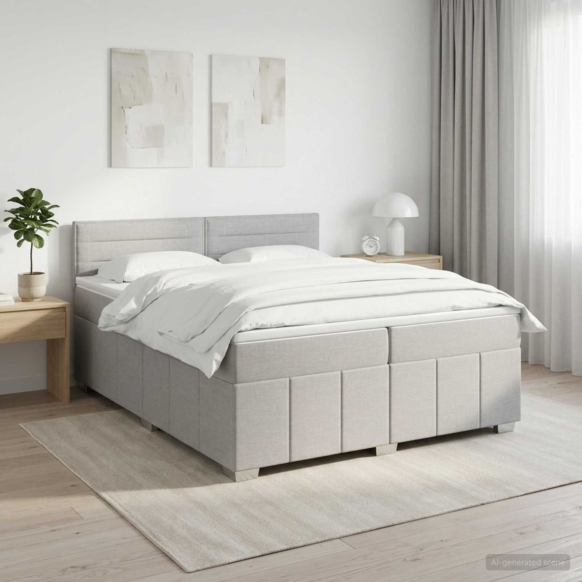 Boxspringbed met matras Lichtgrijs 200 x 200 cm Stof is nu te koop bij PeponiXL, paradijselijk wonen!