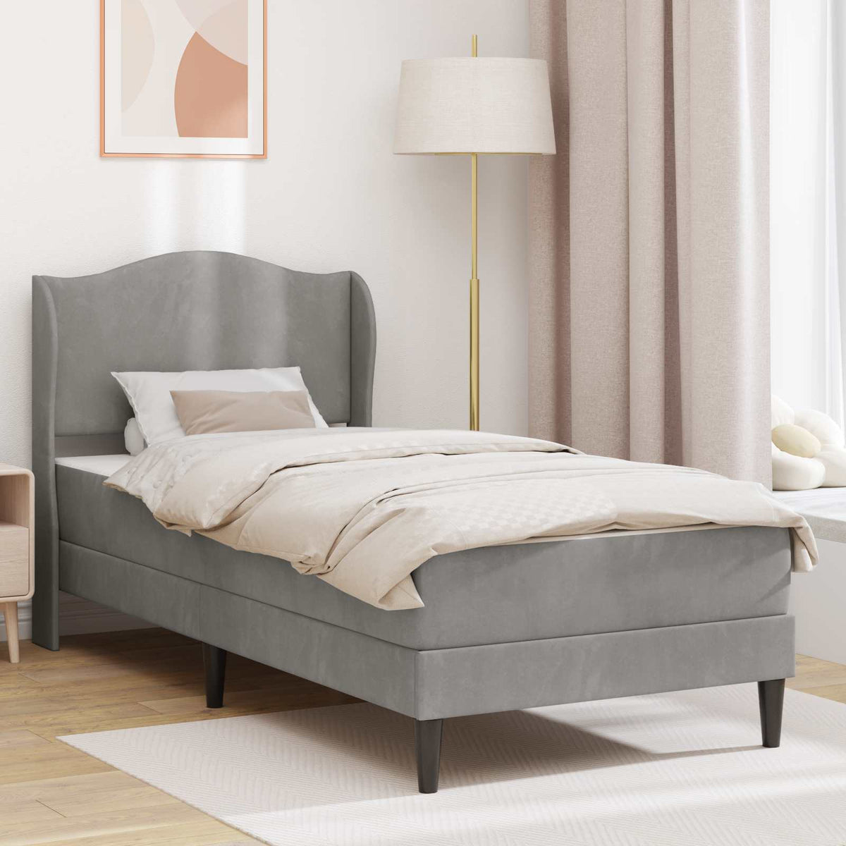 Bedframe met hoofdeinde Lichtgrijs 80 x 200 cm Fluweel is nu te koop bij PeponiXL, paradijselijk wonen!