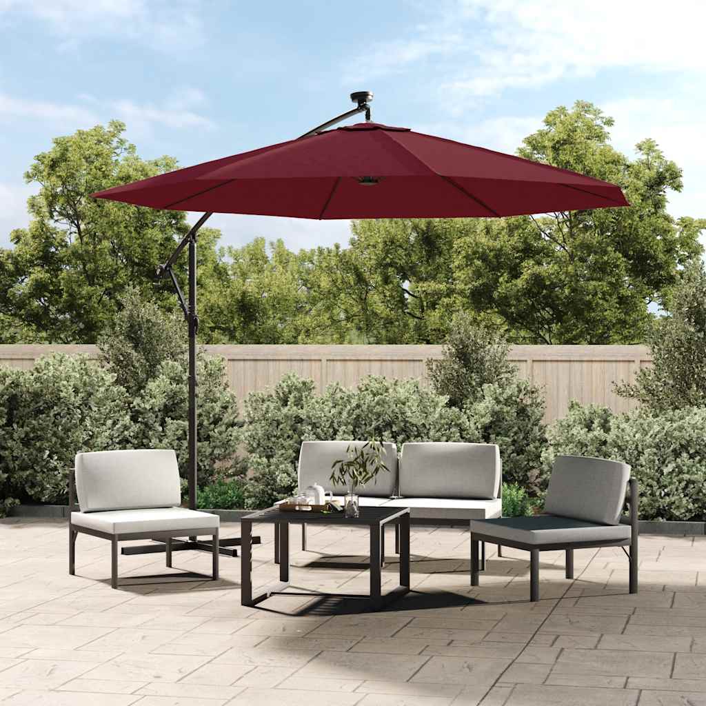 Zweefparasol met LED en stalen paal wijnrood is nu te koop bij PeponiXL, paradijselijk wonen!