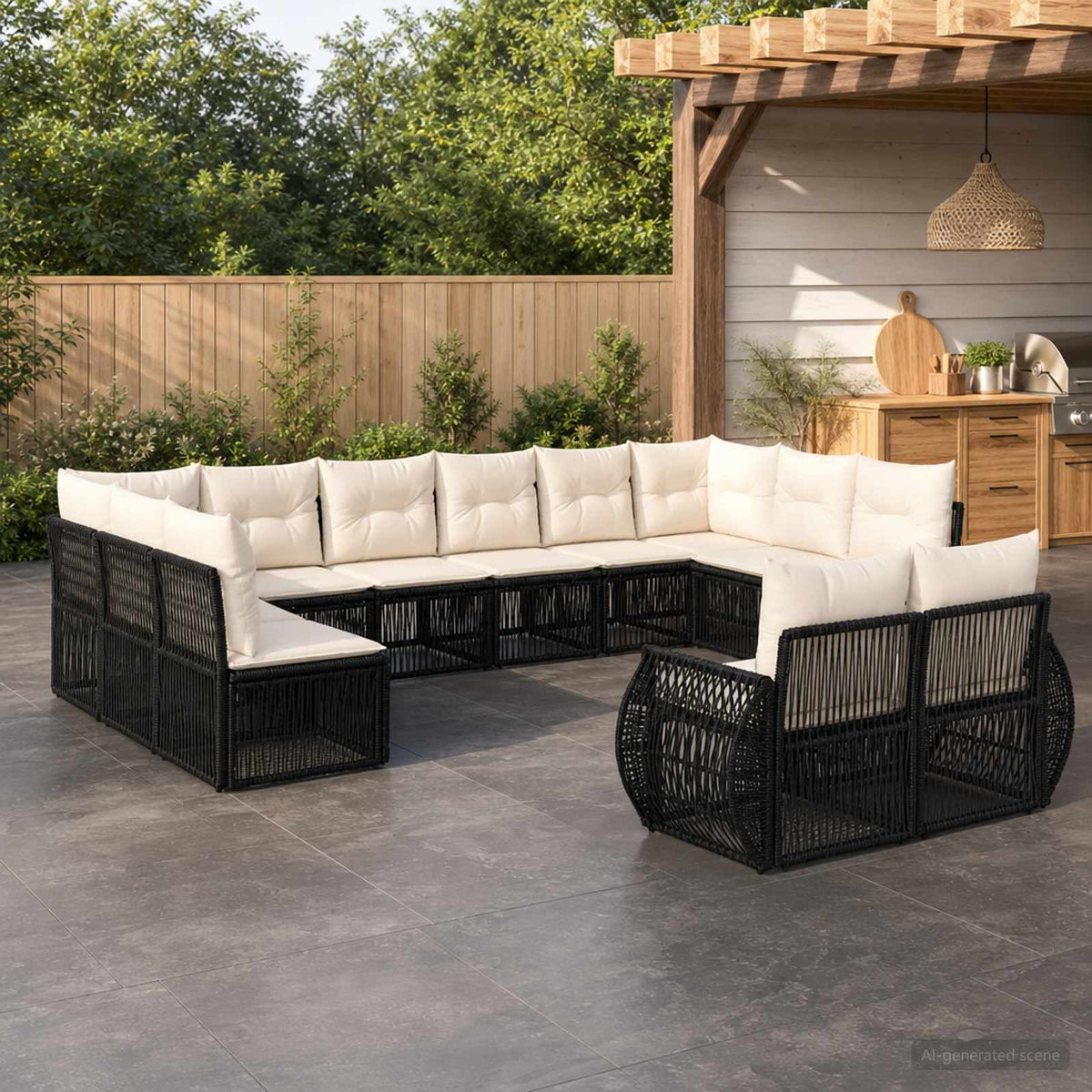 Tuinbankenset 12 pcs Zwart en Cream Wit poly rattan is nu te koop bij PeponiXL, paradijselijk wonen!