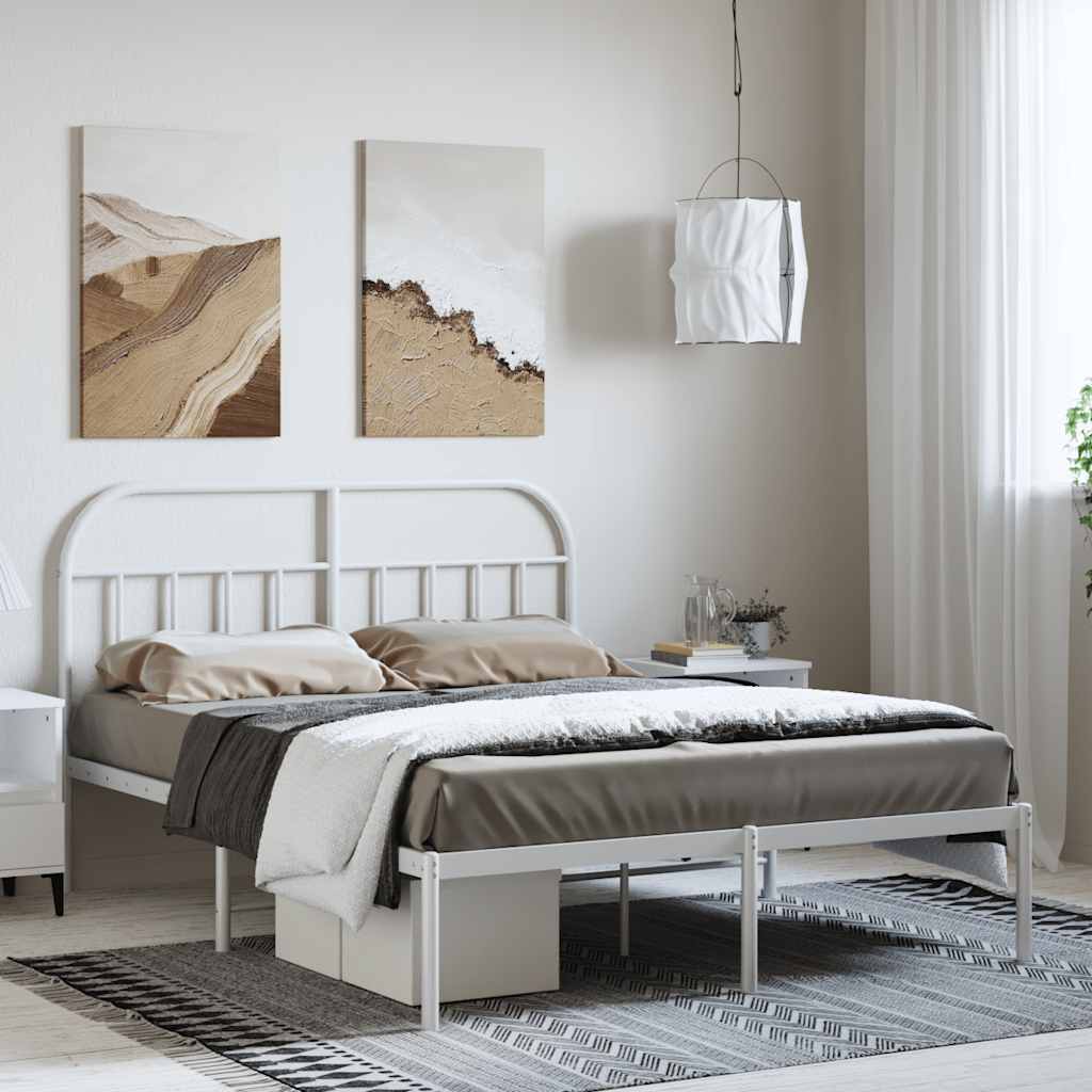 Bedframe met hoofdbord metaal wit 150x200 cm is nu te koop bij PeponiXL, paradijselijk wonen!