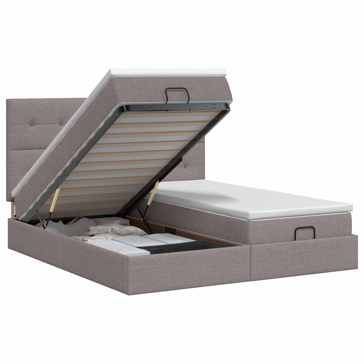 Ottoman bed met matras met hoofdeinde 2 st Taupe Stof is nu te koop bij PeponiXL, paradijselijk wonen!