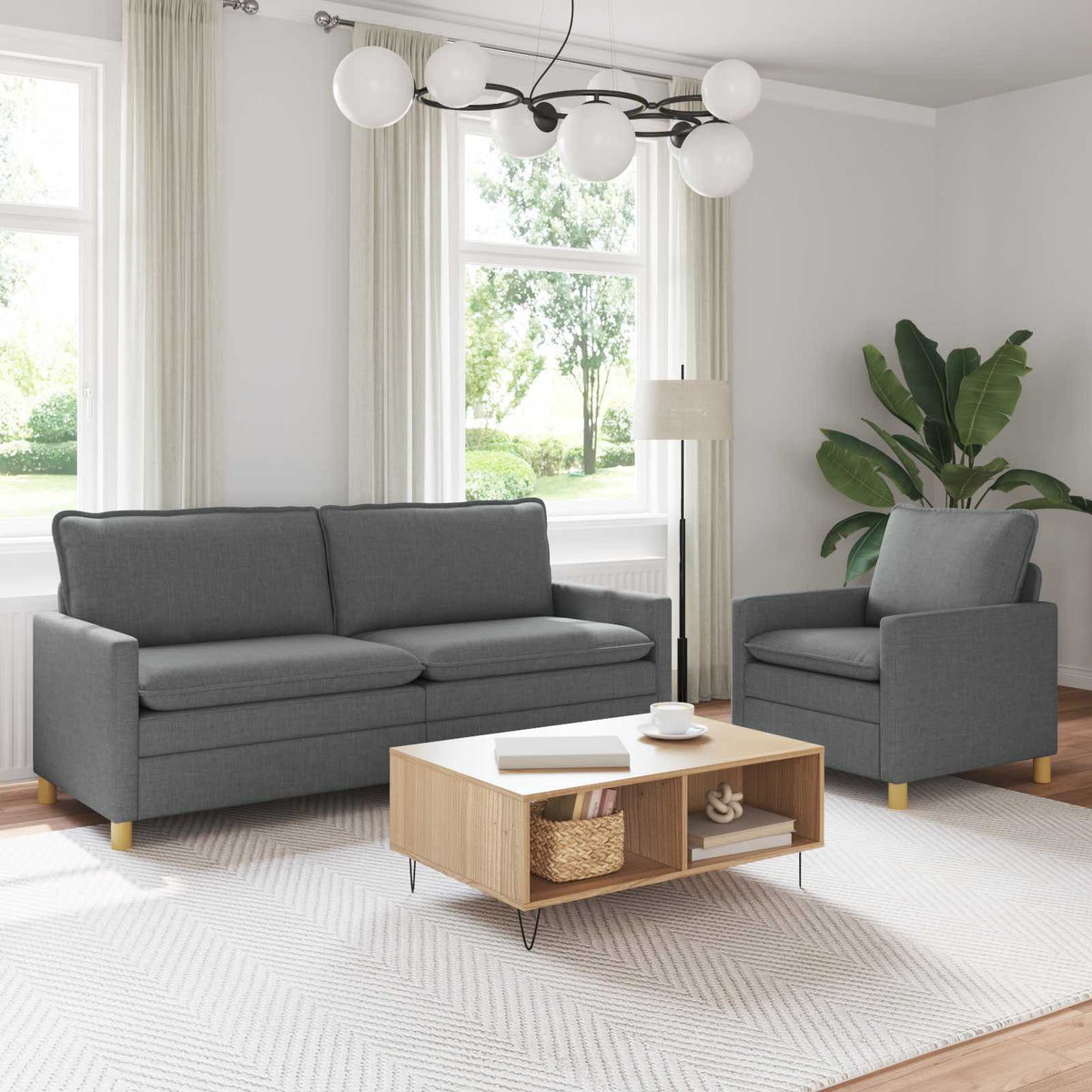Bankstel 2 st Donkergrijs Stof is nu te koop bij PeponiXL, paradijselijk wonen!