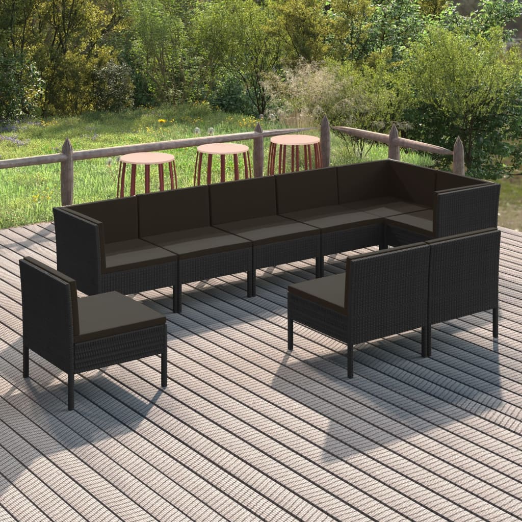 9-delige Loungeset met kussens poly rattan zwart is nu te koop bij PeponiXL, paradijselijk wonen!