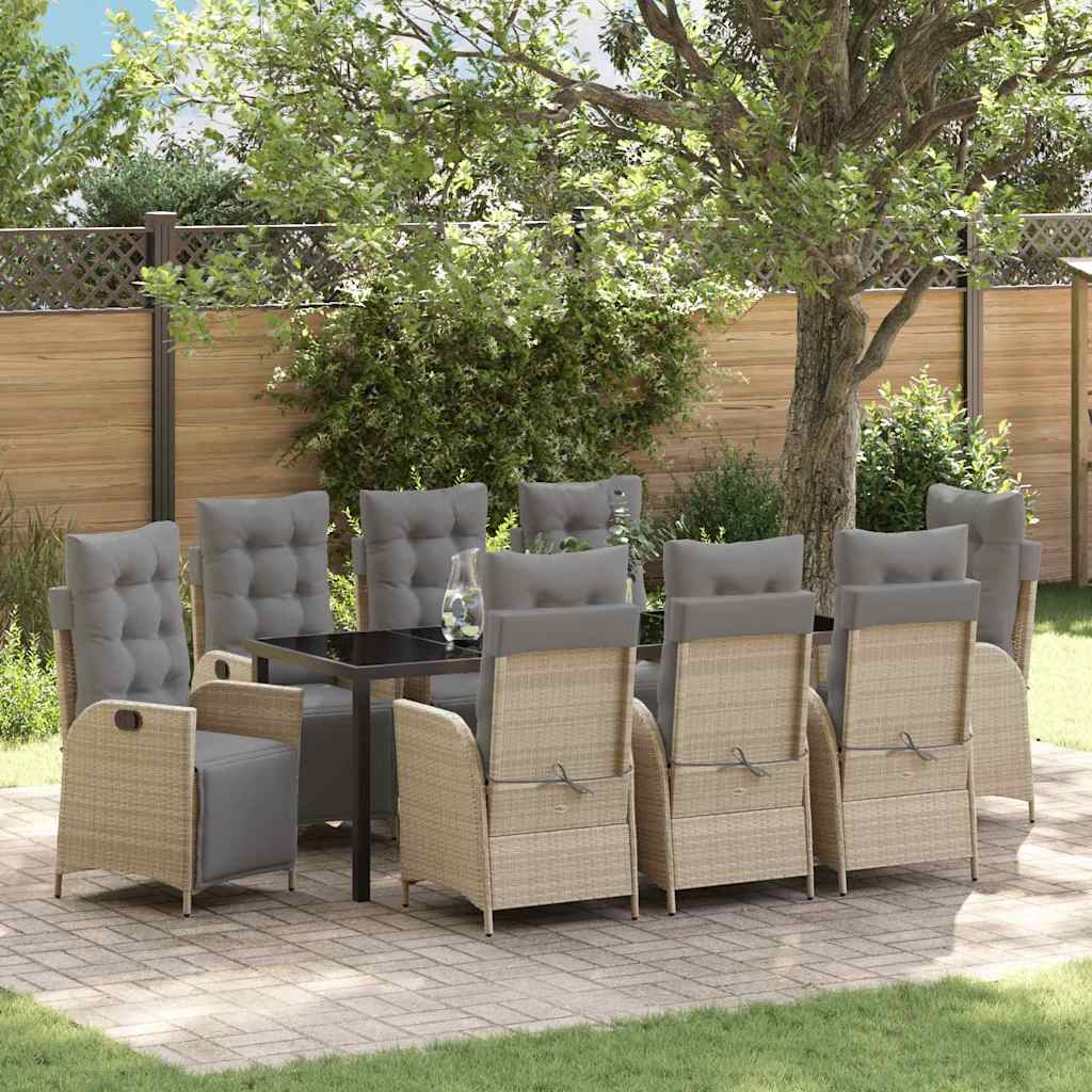Tuin eettafelset met kussen 9 pcs Beige poly rattan is nu te koop bij PeponiXL, paradijselijk wonen!