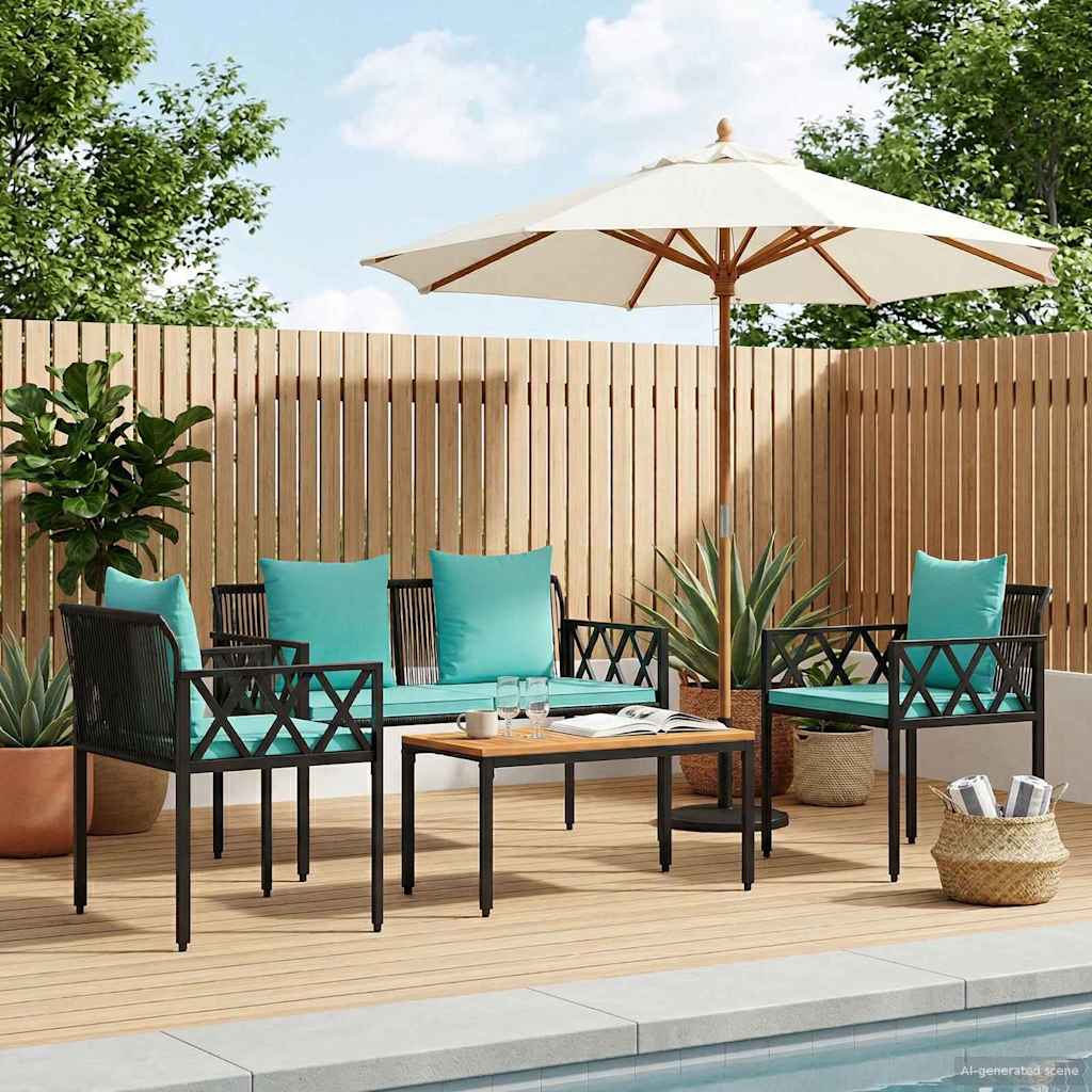 Tuinmeubelset 4 st Zwart en Turquoise poly rattan is nu te koop bij PeponiXL, paradijselijk wonen!
