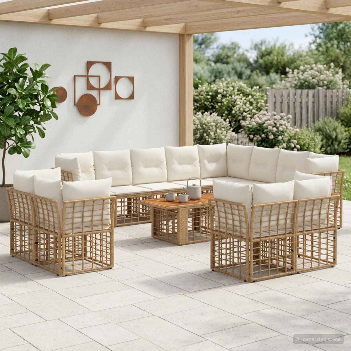 Tuinbankenset 13 st Natuurlijk en Crème Wit poly rattan is nu te koop bij PeponiXL, paradijselijk wonen!