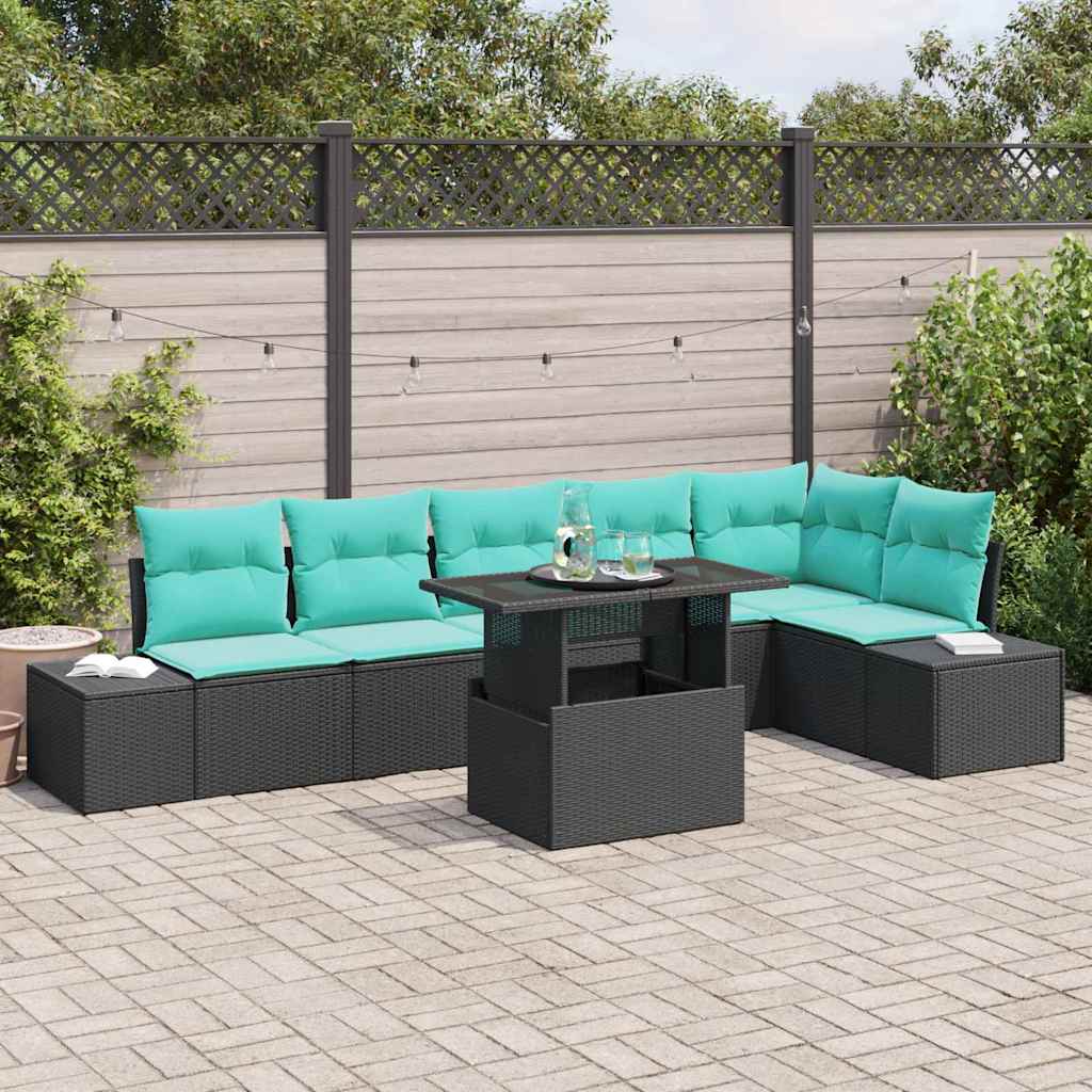 Tuin Sofa Set 7 st Zwart poly rattan is nu te koop bij PeponiXL, paradijselijk wonen!