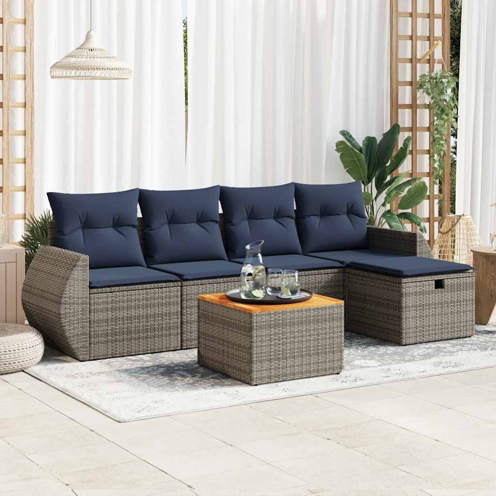 6-delige Loungeset met kussens poly rattan grijs is nu te koop bij PeponiXL, paradijselijk wonen!