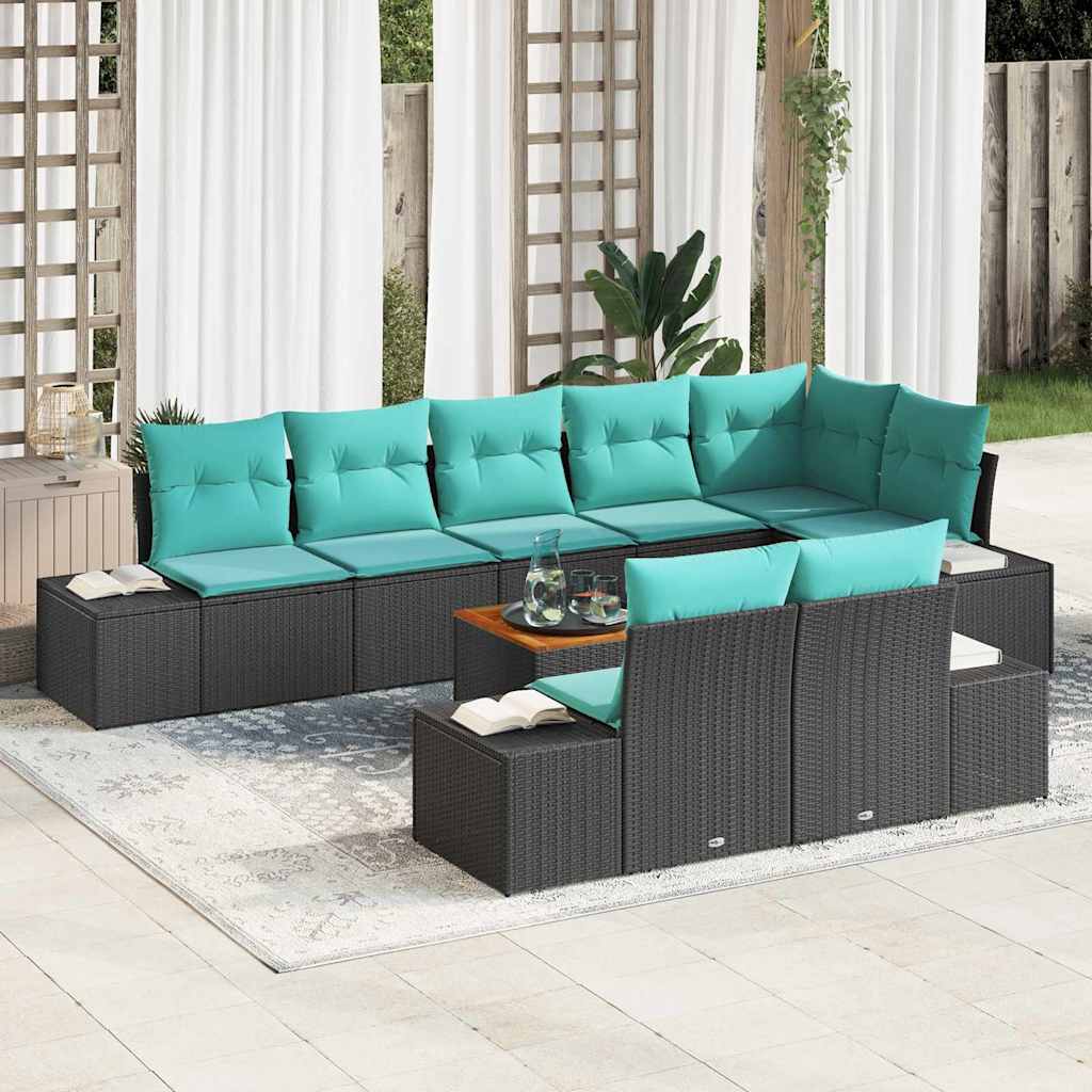 Tuin Sofa Set 9 st Zwart en turquoise is nu te koop bij PeponiXL, paradijselijk wonen!