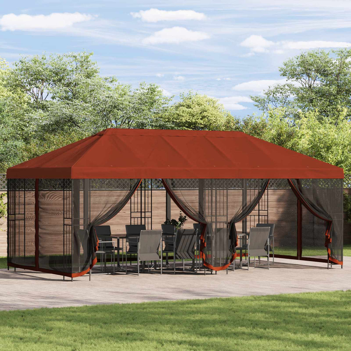 Paviljoen met zijwanden 6 x 3 m Terracotta Polyester en staal is nu te koop bij PeponiXL, paradijselijk wonen!