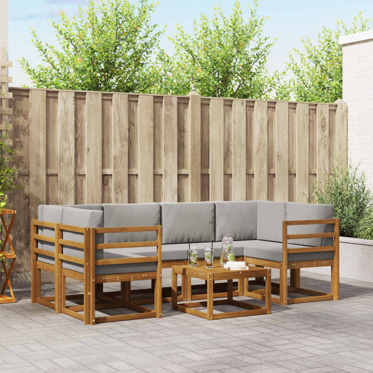 Buiten bankenset met kussen 7 pcs Natuurlijk en Lichtgrijs is nu te koop bij PeponiXL, paradijselijk wonen!