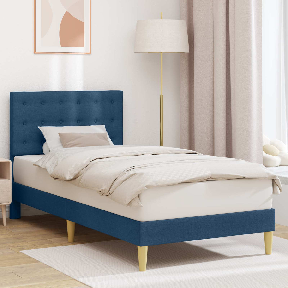 Bedframe met hoofdeinde Blauw 80 x 200 cm Stof is nu te koop bij PeponiXL, paradijselijk wonen!