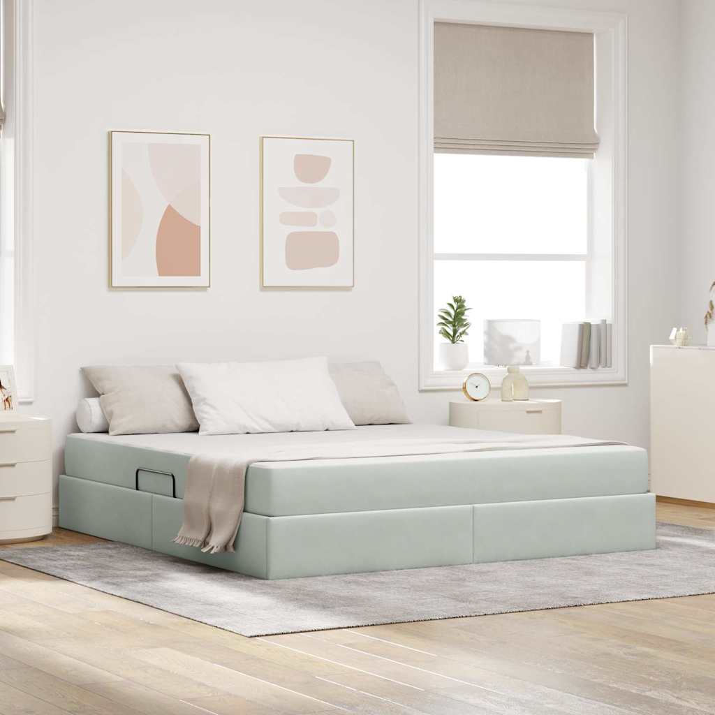 Opbergbed met matras met matras Lichtgrijs 160 x 200 cm Fluweel is nu te koop bij PeponiXL, paradijselijk wonen!