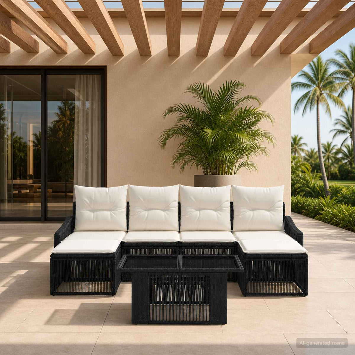 Tuinbankenset 7 st Zwart en Cream Wit poly rattan is nu te koop bij PeponiXL, paradijselijk wonen!