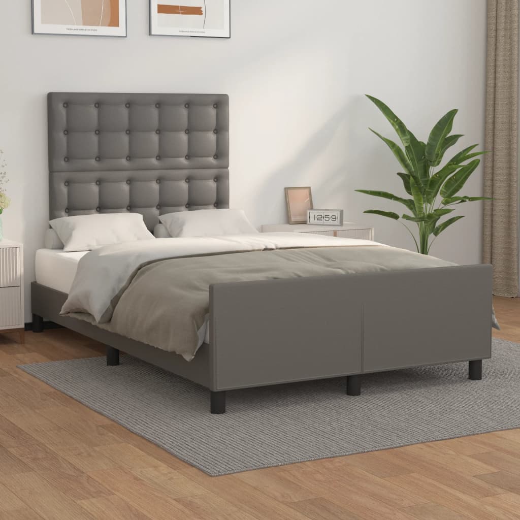 Bedframe met hoofdbord kunstleer grijs 120x200 cm is nu te koop bij PeponiXL, paradijselijk wonen!