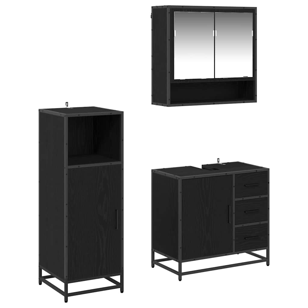 Badkamermeubelset met lade 3 pcs Zwart Eiken Bewerkt hout is nu te koop bij PeponiXL, paradijselijk wonen!
