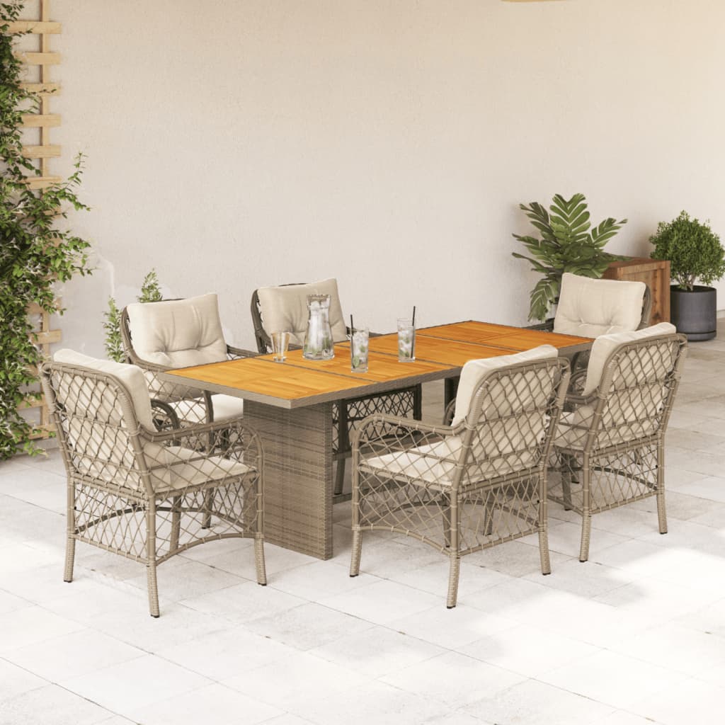 7-delige Tuinset met kussens poly rattan beige is nu te koop bij PeponiXL, paradijselijk wonen!