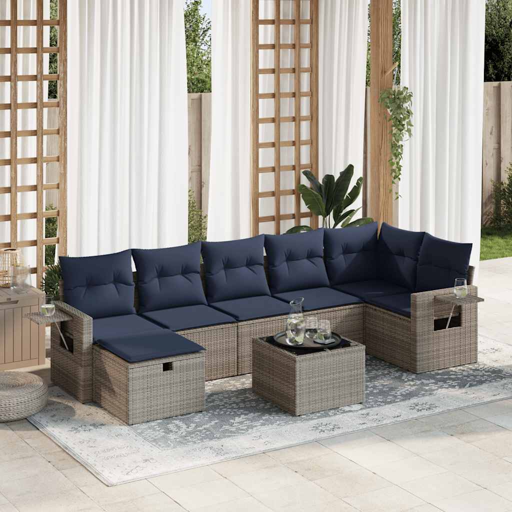 8-delige Loungeset met kussens poly rattan grijs is nu te koop bij PeponiXL, paradijselijk wonen!